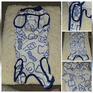 Blue and White Graphic Dog Onesie